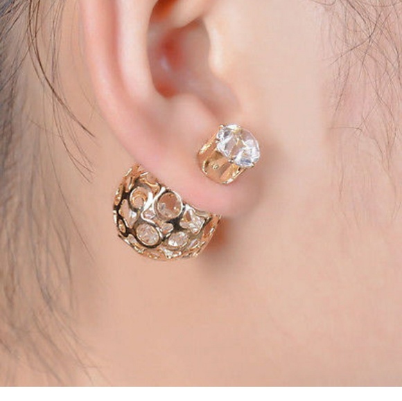 Jewelry - Nwt Double Back Earrings Stud Gold